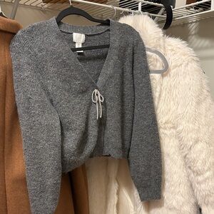 H&M Gray Women's Cardigan with Tie Accent